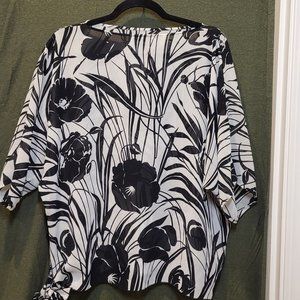 Black & White Blouse with Flowers